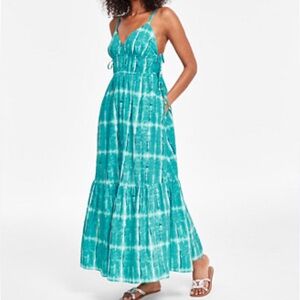 INC International Concepts Teal Tie-Dye Tiered Maxi Dress Macy’s